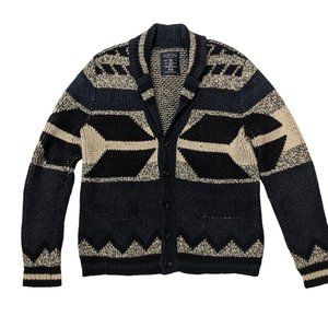 American Eagle AE Men’s M Shawl Neck Sweater Wool Blend Navy Blue Gray 5 Button